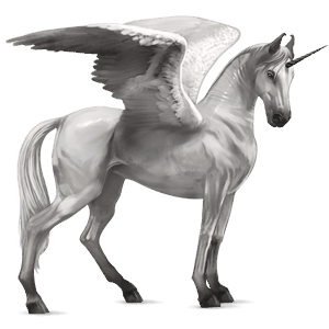 Крылатый верховой единорог Лошадь лузитанской породы Светло-серый